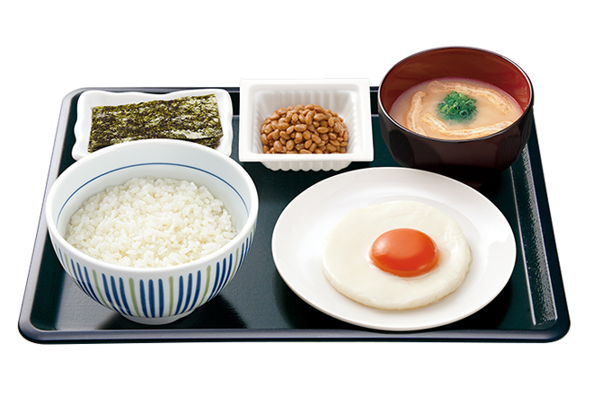 image of Breakfast Set with Sunny-Side-Up Egg and Natto
