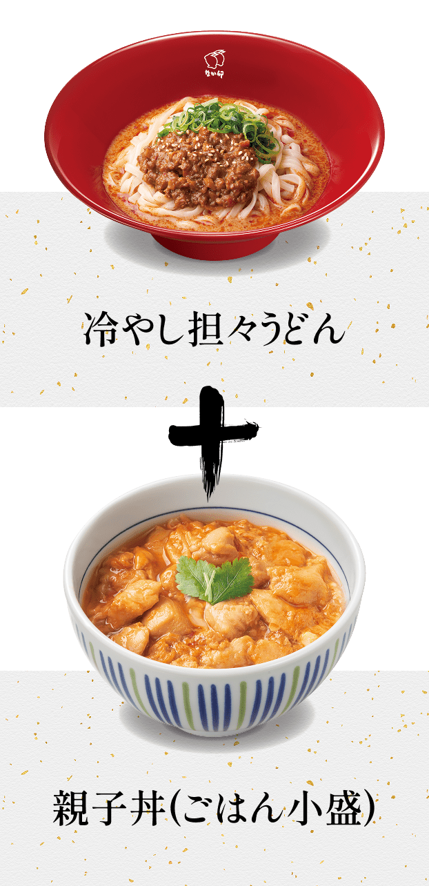 冷やし坦々うどんと親子丼（ご飯小盛り）