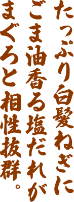 たっぷり白髪ねぎにごま油香る塩だれがまぐろと相性抜群。