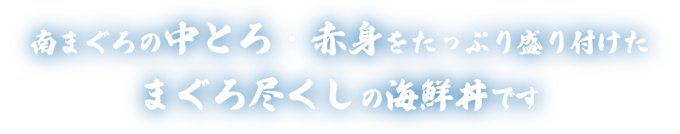 南まぐろの中とろ・赤身をたっぷり盛り付けたまぐろ尽くしの海鮮丼です