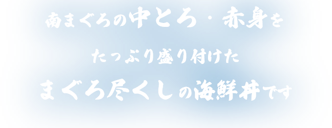 南まぐろの中とろ・赤身をたっぷり盛り付けたまぐろ尽くしの海鮮丼です