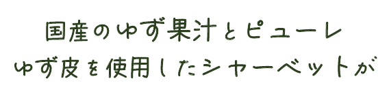 国産のゆず果汁とピューレ、ゆず皮を使用したシャーベットが