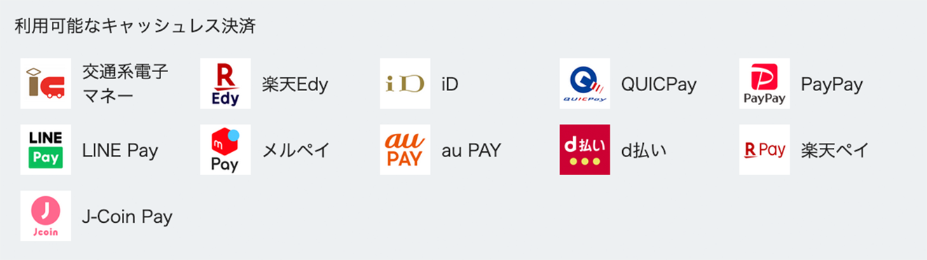 利用可能なキャッシュレス決済