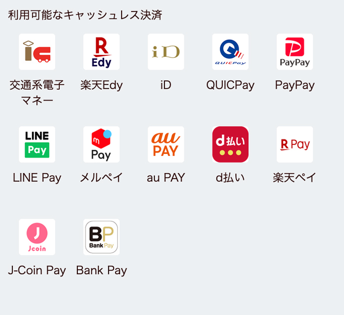 利用可能なキャッシュレス決済